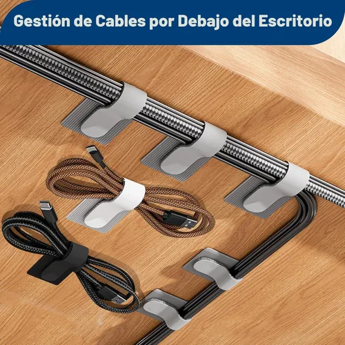 Miniatura 2 de Abnii 50 PIEZAS Abrazaderas de Cable con Gancho y Bucle, Gestión de Cables Bajo el Escritorio, Clips de Organización de Cables Autoadhesivos