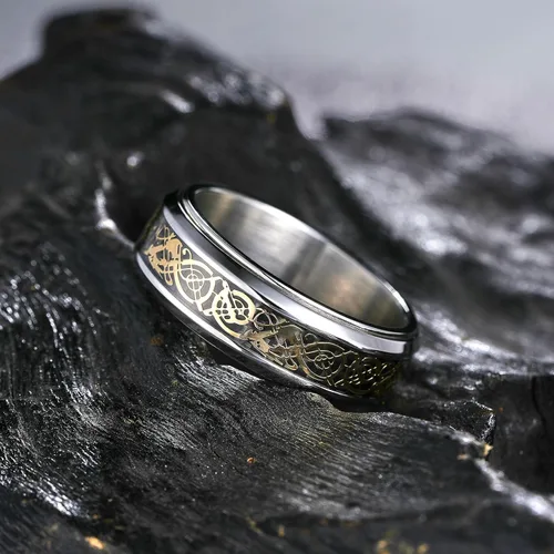 Miniatura 95 de King Will Anillo giratorio de acero inoxidable 316L para hombres y mujeres, 0.315 in de dragón/nudo celta, anillo para ansiedad para aliviar