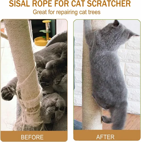 Miniatura 2 de Cuerda de sisal para rascador de gatos, cuerda para rascar gatos de 0.118 in 656 pies cordel de yute para rascar postes, reparar, recuperar