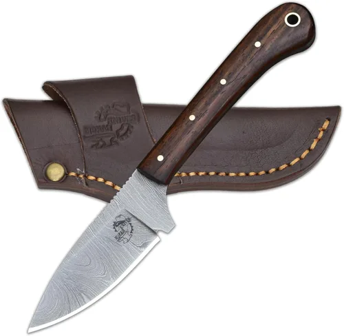 Knives Ranch Cuchillo vaquero rancho hecho a mano de 7 pulgadas – Cuchillo de caza y desollado de hoja fija – Acero de Damasco de espiga completa