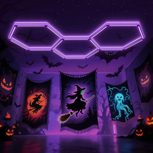 Miniatura 8 de Paquete de 24 luces negras LED hexagonales, 168W, 5 rejillas de luz negra UV con enchufe de EE. UU. para fiesta de neón, Halloween, pintura corporal