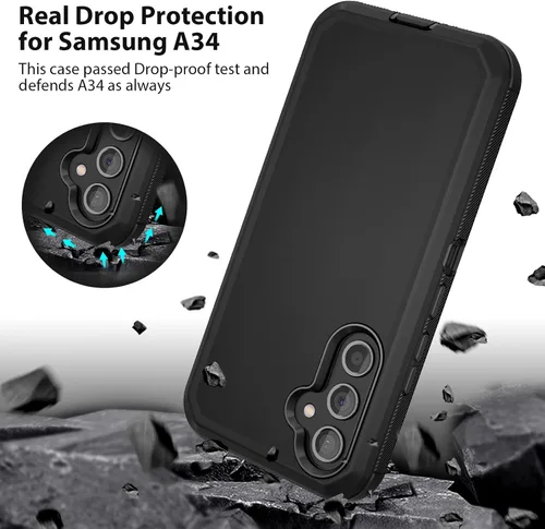 Miniatura 2 de Jiunai Funda para Samsung Galaxy A34, resistente, a prueba de golpes, de doble capa, protección de puerto, híbrida, resistente, para Samsung Galaxy