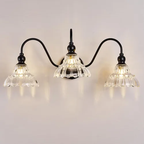 Miniatura 10 de Moderno aplique de pared negro mini lámpara de pared hecha de cuerpo de metal y vidrio estampado prensado retro luz de tocador para dormitorio