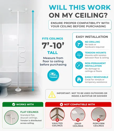 Miniatura 6 de Stander Wonder Pole Plus with Rotating Double Grab Bar, Tension Mounted Security Pole for Seniors & Elderly Adults, No-Drill Floor to Ceiling