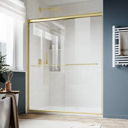 Miniatura 19 de SUNNY SHOWER Puerta de ducha semi sin marco de 60 pulgadas (ancho) x 72 pulgadas (alto), puerta de regadera de vidrio deslizante doble, recinto