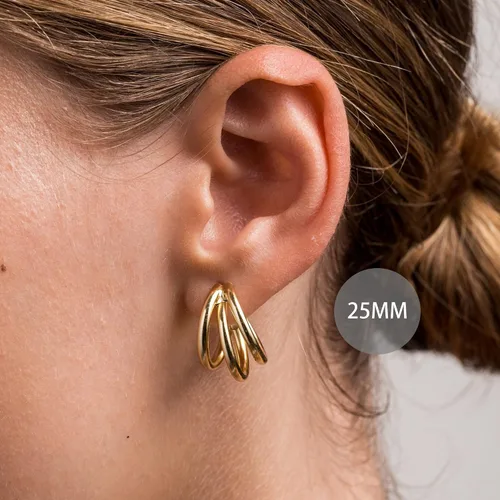 Miniatura 76 de Aretes de aro gruesos de oro para mujer, chapados en oro de 14 quilates, aretes de aro triple, hipoalergénicos, a la moda, aretes de aro gruesos