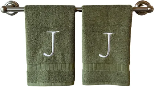 Miniatura 37 de Toalla de mano con inicial beige para baño, toalla bordada decorativa de calidad de hotel de lujo con monograma para tocador, spa, certificado