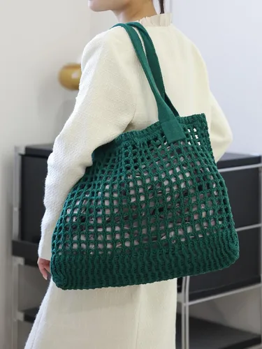 Miniatura 46 de ENBEI Bolsa de playa para mujer, diseño hueco de punto de ganchillo, elegante para la playa, viajes y uso diario