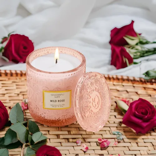 Miniatura 5 de Vela de Rosa Silvestre, Velas de Regalo para el Día de la Madre para Mujeres, Vela de Lujo en Frasco para Aromatizar el Hogar, Cera de Soja Natural