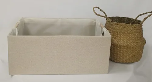 Miniatura 3 de Contenedor de almacenamiento para estantes, cestas rectangulares para armario, caja plegable con asas, color beige, cestas de estante, cajas