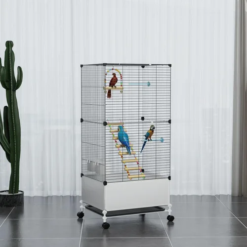 Miniatura 8 de Jaula para pájaros de gran vuelo STILLCOVE, jaulas negras para periquitos con soporte rodante y ruedas, jaula amplia para loros, cacatúas