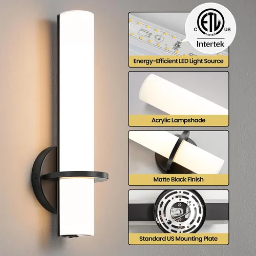 Miniatura 8 de AIJIASI Aplique de Pared - 15 pulgadas Modernas Lámparas de Baño Negras para Pared Apliques de Pared Juego de Dos Apliques LED Regulables