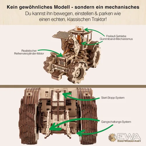 Miniatura 4 de EWA Eco-Wood-Art - Rompecabezas de tractor mecánico tridimensional KIROVETS K-7M para adultos y adolescentes-Colección sin pegamento-596 detalles