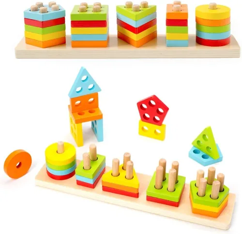 Miniatura 2 de Wood City Juguetes Montessori de madera para niños y niñas de 1, 2 y 3 años, juguetes de clasificación y apilamiento para niños pequeños