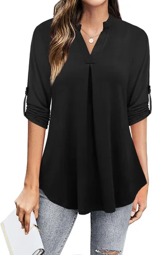 Miniatura 2 de Ninedaily Blusas de gasa con cuello en V y manga 34 para mujer