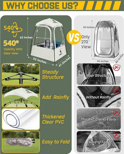 Miniatura 2 de Pod All Weather Sports Tent, Outdoor Pop Up Bubble Clear 540° View Winter Tent for 1-2 Person, Instant Cold Weather Shelter with Rainfly for Soccer