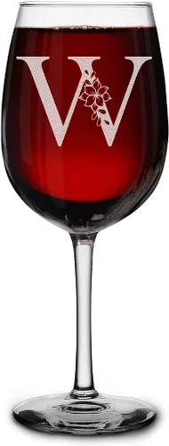 Miniatura 25 de shop4ever Copa de vino con monograma floral con inicial grabada de 16 onzas (B), copa de vino grabada con tallo para mujer, regalo de cumpleaños