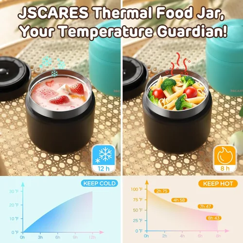 Miniatura 6 de JSCARES Frascos de Comida Aislados para Niños de 12oz para Comida Caliente, Frasco Térmico de Comida de Sopa de Boca Ancha Contenedor Térmico