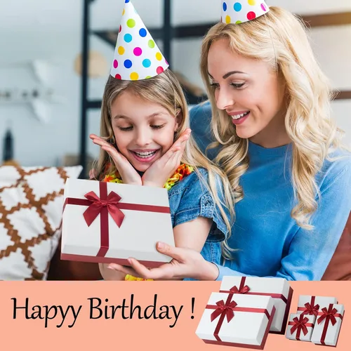 Miniatura 6 de Caja de regalo para regalo, juego de 5 cajas de regalo con tapas, cajas resistentes y elegantes para regalos, cajas de regalo rojas con cinta