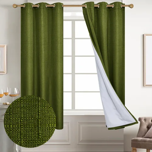 Miniatura 104 de Diraysid Cortinas 100% opacas de lino beige para dormitorio, con ojales, aislamiento térmico, cortinas de oscurecimiento de habitación