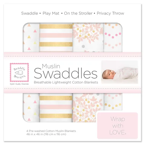 Miniatura 31 de SwaddleDesigns Mantas Envolventes de Muselina de Algodón, Juego de 4, Manta de Recepción para Bebés Recién Nacidos, Registro de Bebés y Regalo, Días