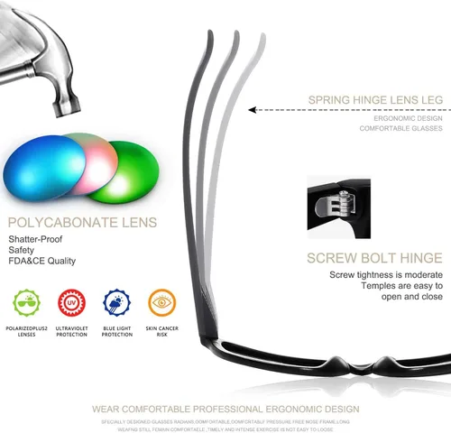 Miniatura 4 de FEIDUSUN Lentes de sol polarizados para hombre y mujer, lentes de sol retro negros para conducir, pescar, protección UV
