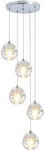 Loft - Candelabro de bola de cristal con forma de gota de lluvia, luz colgante larga G4 3000 K, luz de techo blanca cálida, altura ajustable,