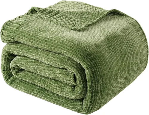 Miniatura 15 de BATTILO HOME Manta de Chenille Verde Oliva para Sofá, Acogedora Manta de Punto para Cama, Sofá, Exteriores, Súper Suave y Cálida, Mantas de Chenille