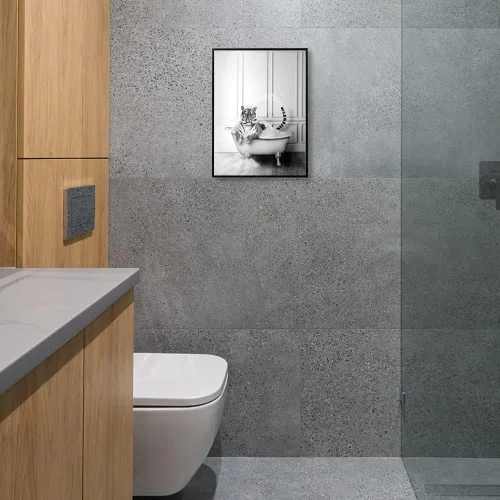 Miniatura 6 de XMJJQQ Arte enmarcado divertido lienzo de tigre para baño, bonito póster de baño en blanco y negro, estampado de tigre animal en el baño, decoración