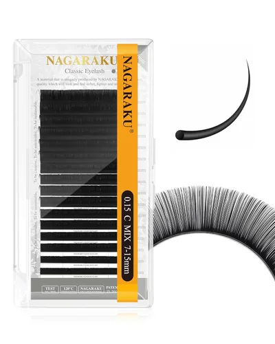 Miniatura 118 de NAGARAKU Extensiones de pestañas, pestañas individuales, 0.05mm, rizo D, 15mm, clásico, negro mate, suave, natural, profesional, 16 filas, 0.05-D