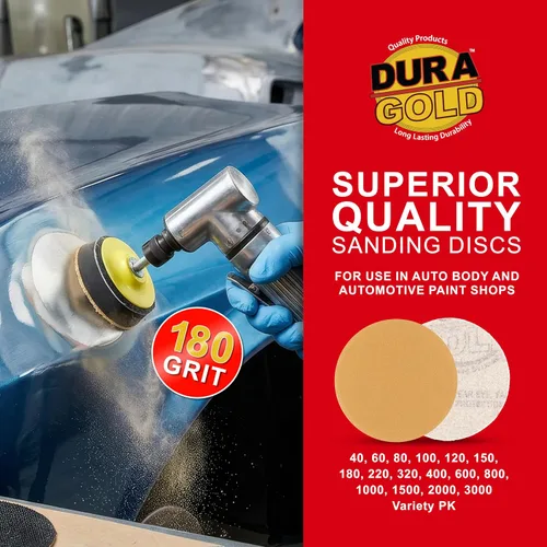 Miniatura 5 de Dura-Gold - Premium - Discos de lijado de gancho y bucle dorados de grano 180 de 3 pulgadas para lijadoras DA - Caja de 30 discos de acabado