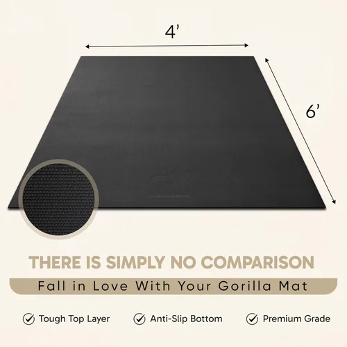Miniatura 7 de Gorilla Mats Alfombrilla de ejercicio grande de alta calidad, de 6 x 4 x 1/4 pulgadas, ultra duradera, antideslizante, tapete de entrenamiento