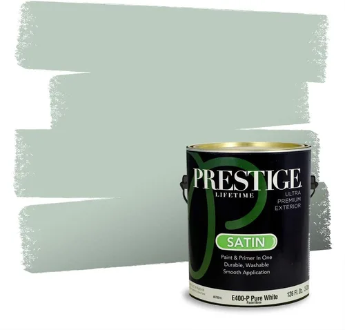 Miniatura 162 de Prestige Paints - Pintura exterior e imprimación en uno, 1 galón, plano, compatibilidad comparable con el color menta «Whipped Mint» de Behr