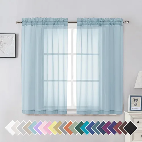 Miniatura 188 de Aiyufeng 2 paneles de cenefa transparente negra de 14 pulgadas de largo, cortinas cortas negras transparentes para dormitorio, cortinas de cocina