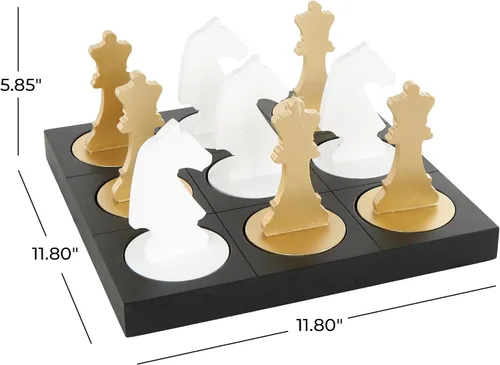 Miniatura 5 de Deco 79 Juego de ajedrez de madera para decoración del hogar, juego de mesa decorativo con piezas doradas y blancas, juego de mesa de 12 x 12 x 6