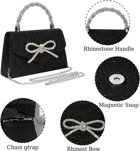 Miniatura 6 de Bolso de noche para mujer, con lazo brillante, para boda, con diamantes de imitación, bolsos elegantes para fiestas, bailes de graduación