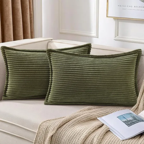 Miniatura 27 de Mecatny Juego de 2 fundas de almohada de pana de 16 x 16 pulgadas, fundas decorativas neutrales suaves de estilo bohemio para sofá y sala de estar