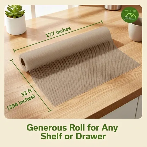 Miniatura 2 de EVALAND Revestimientos de estantes para gabinetes de cocina sin adhesivo de 12" x 33 pies, color beige, forro para cajones antideslizante, lavable