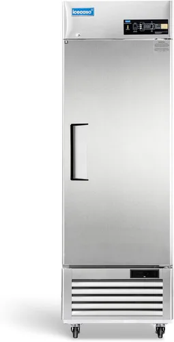 ICECASA Refrigerador comercial de 27 pulgadas de ancho, 23 pies cúbicos de una sola puerta sólida de acero inoxidable, ventilador de refrigerador