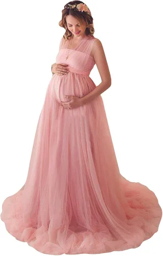 Vestido de maternidad de manga larga con hombros descubiertos para mujer, de tul elegante, ajustado, para baby shower, fotografía, maxi vestido para