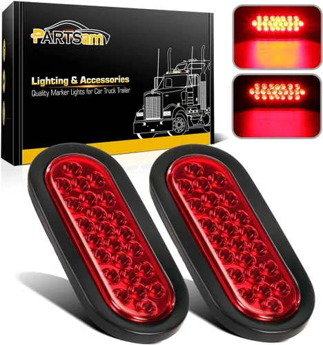 Partsam 2 luces traseras LED ovaladas rojas de 6 pulgadas, 24 LED con ojales, ovaladas de 6 pulgadas, color rojo, luz de freno de goma de repuesto