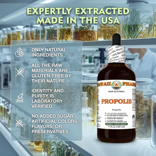 Miniatura 4 de Glicerita de propóleo, fabricado en Hawaii, totalmente natural, vegano, probado en laboratorio, extracto líquido sin alcohol - 4 onzas líquidas