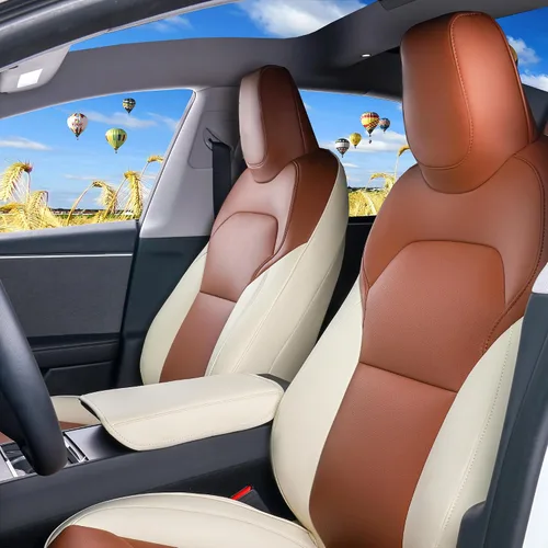 Miniatura 23 de Fundas de Asiento Negras para Tesla Model Y, Funda de Asiento de Coche Tesla de 12 Piezas, Impermeable, Cuero Nappa, Totalmente Envueltas, Negro