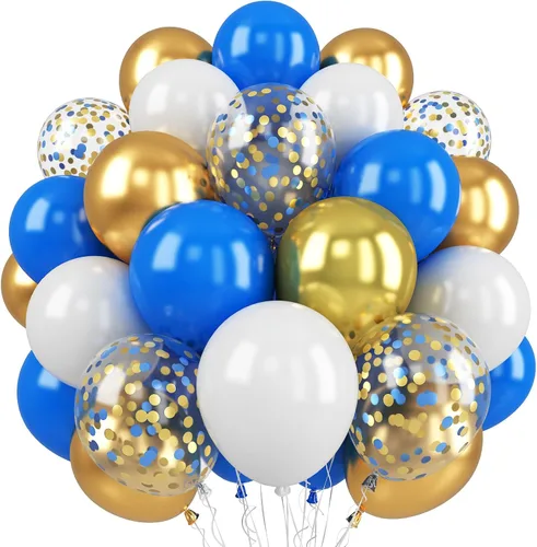 Miniatura 9 de Globos azules y verdes, juego de 60 globos azul claro verde menta con confeti dorado y globos dorados metálicos, globos pasteles azul bebé verde