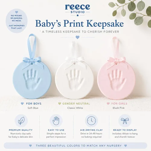 Miniatura 2 de Reece Studio Kit de adorno navideño de recuerdo de huellas de manos de bebé, kit de bricolaje de huellas de recién nacido y mano de arcilla, regalo