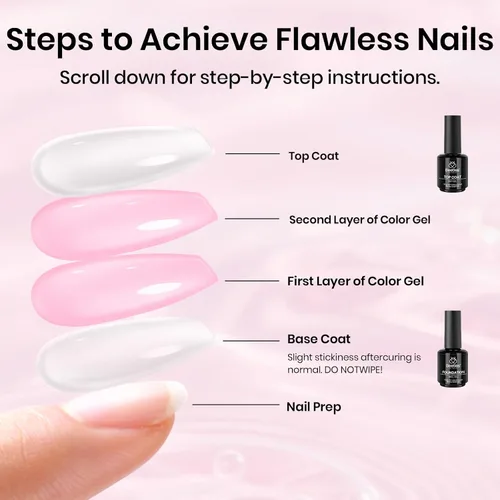 Miniatura 8 de Beetles - Juego de 3 esmaltes de uñas de gel rosa de 0.5 fl oz (0.5 fl oz), capa superior y base de gel que no se limpia, lámpara UV y capa superior