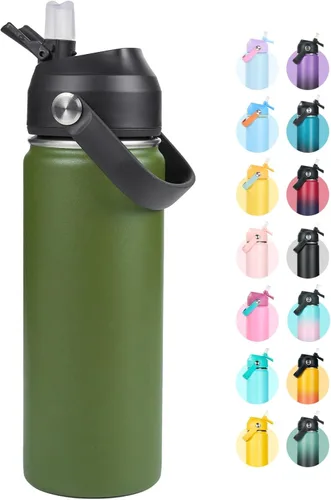 Miniatura 20 de Fijinhom Botella de agua aislada de acero inoxidable de 18 oz, de boca ancha, de doble pared, con vacío, con pajita de silicona, a prueba de sudor