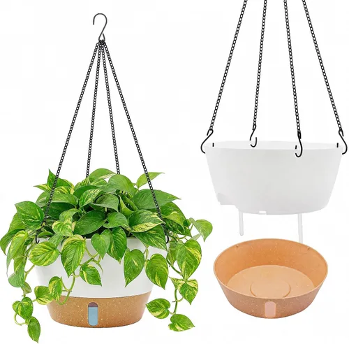 Miniatura 10 de ZMTECH Macetas colgantes de 12 pulgadas para interior, maceta colgante grande con nivel de agua visible y cadena, maceta colgante de flores