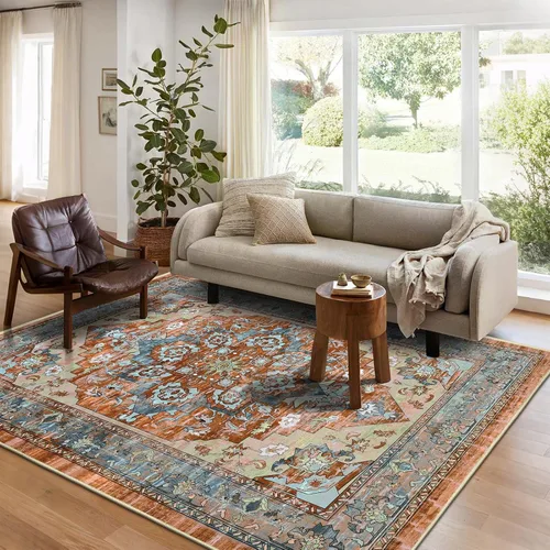 Miniatura 26 de Bsmathom Alfombra de pasillo para pasillos, antideslizante, lavable, estilo bohemio, 2 x 6 pies, alfombra de pelo bajo, alfombra vintage para Rojo