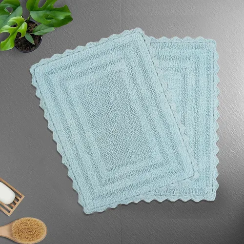 Miniatura 13 de TreeWool - Alfombras de baño con borde de ganchillo reversible en algodón de felpa (paquete de 2)